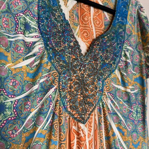 Apt 9 Women’s Paisley Boho Print Short Sleeve Top Small Poly Spandex - Picture 7 of 11